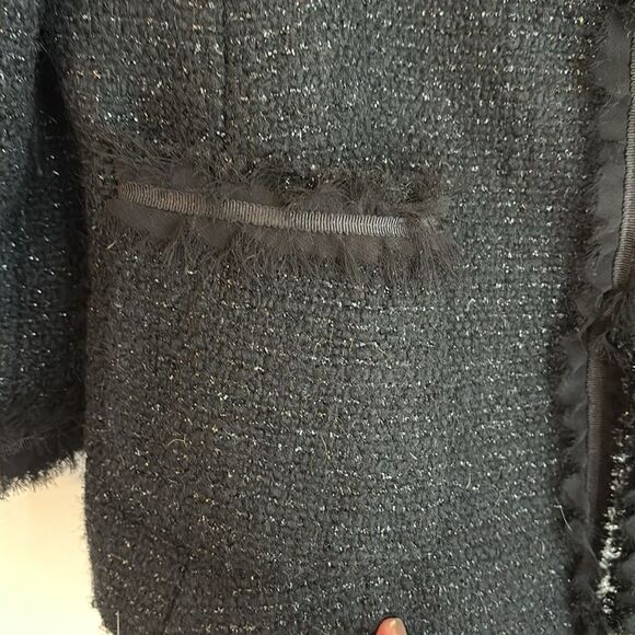 Talbots Women black tweed sparkle holiday raw hem blazer suit jacket size. 8 EUC - Picture 5 of 12